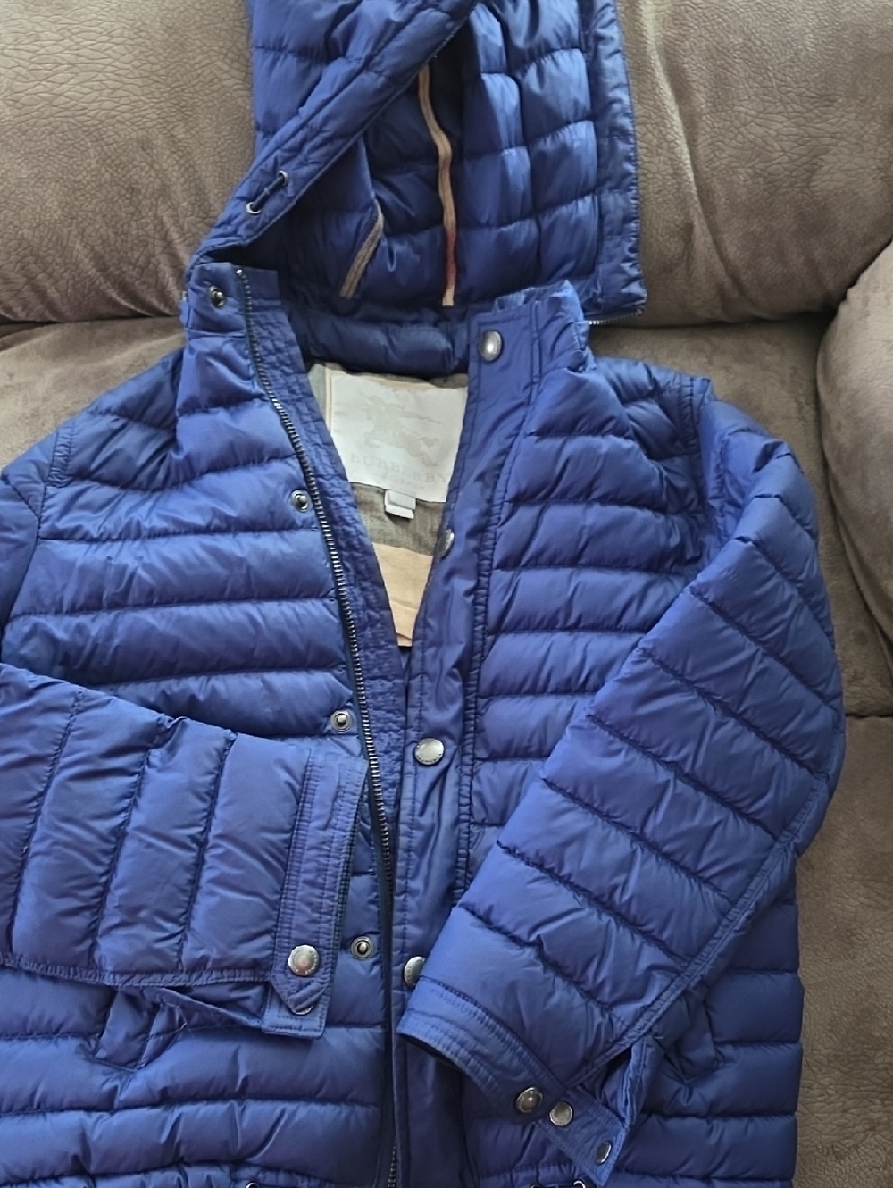 Burberry Kids Navy Blue Quilted Puffer Jacket with Hood